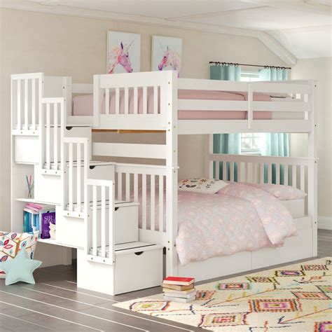 Tena Full Over Full Bunk Bed With Shelves And 6 Drawers Bed For Girls