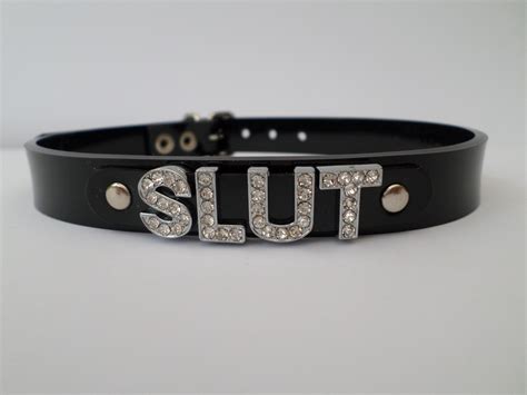 Black High Gloss Slut Collar With Diamonte Lettersbitch Etsy