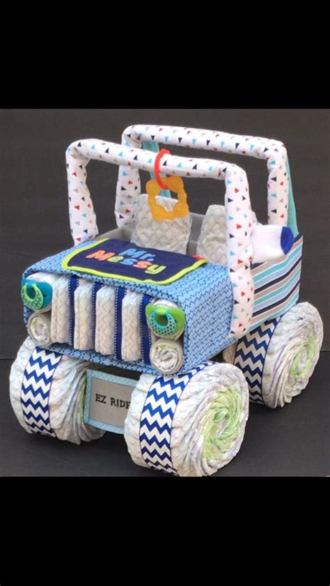 Browse the baby gift company's collection of baby boy gift boxes here. SALE Blue and red diaper jeep, nautical baby shower ...