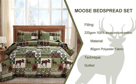 Rustic Lodge Quilt Set Moose Elk Bedspread Fullqueen Size