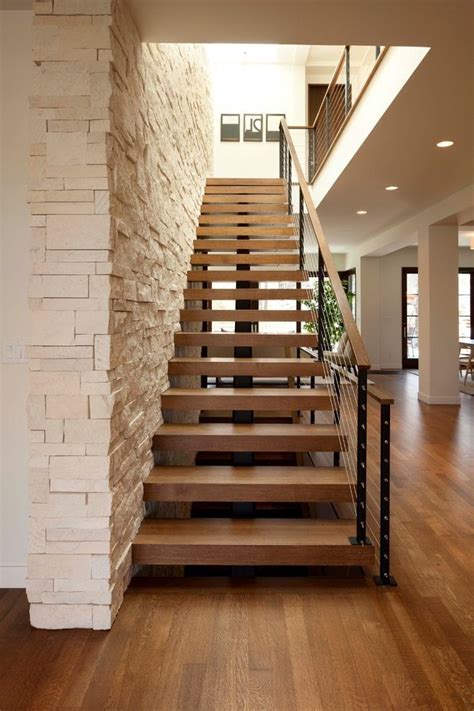 Thick Stair Treads With Modern Staircase And Cable Rail Modern Stair