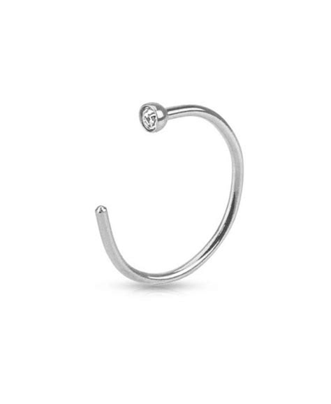 14kt Solid Gold Open Half Nose Ring Hoop Clear 15mm Bezel Cz 516