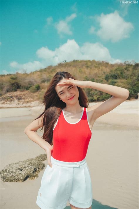 Miss Teen Thailand Kanyarat Ruangrung The Red Monokini On The Beach