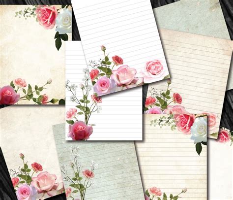 Digital Pink Roses Stationery Paper Printable Stationary Paper Etsy