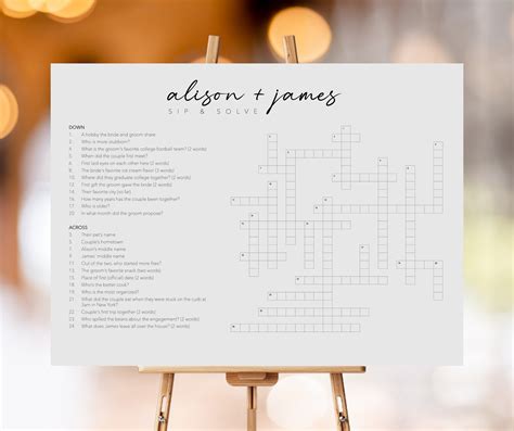 Custom Wedding Crossword Puzzle Modern Personalized Bridal Etsy