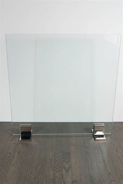 Custom Modern Fire Screen In Polished Nickel And Tempered Glass For