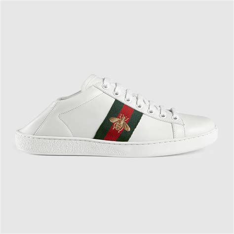 Gucci Ace Embroidered Leather Collapsible Heel Sneakers White Modesens