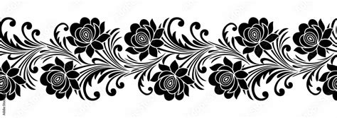 Seamless Black And White Rose Flower Border Design Stock Vector Adobe