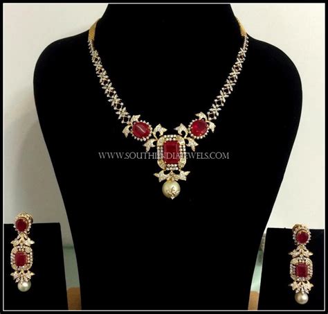 Simple Diamond Ruby Necklace South India Jewels