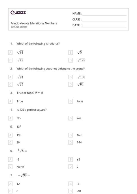 50 Irrational Numbers Worksheets For 7th Class On Quizizz Free And Printable