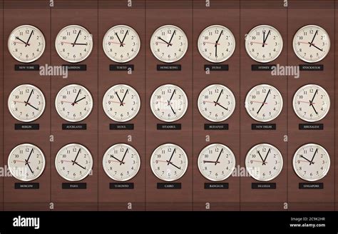 Illustration Of Clocks Showing The Time Around The World Stock Photo