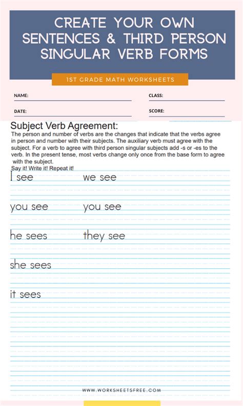 Third Person Singular Verbs Worksheets Forming Verb Tenses