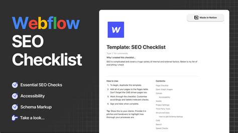 The Ultimate Webflow Seo Checklist Free Notion Template Rwebflow