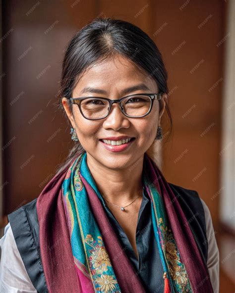 Premium Ai Image Portrait Of A Indonesian Women Teacher Wearing Shirt And Scarfs At Classroom