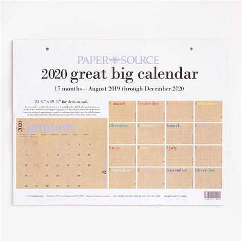 2020 Great Big Calendar Paper Source Big Calendar Calendar Diy