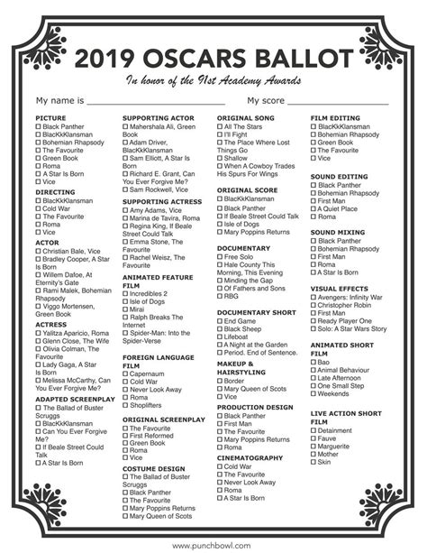 Academy Awards 2024 Ballot Printable Printable Word Searches