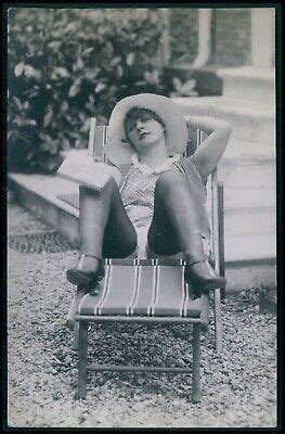 French Nude Reclining Chair Stockings Yva Richard Original C1925 Photo