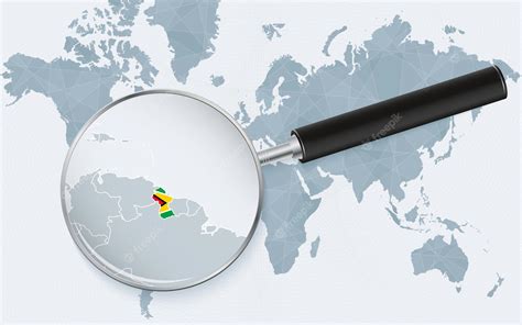 Premium Vector World Map With A Magnifying Glass Pointing At Guyana