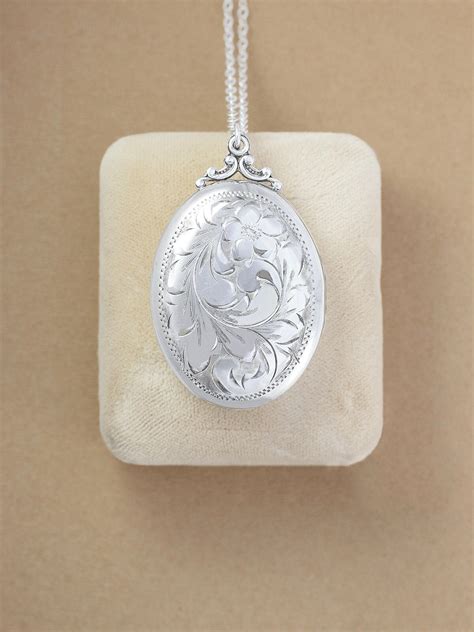 Large Oval Sterling Silver Locket Necklace Vintage Double Photo Pendant A Piece To Love