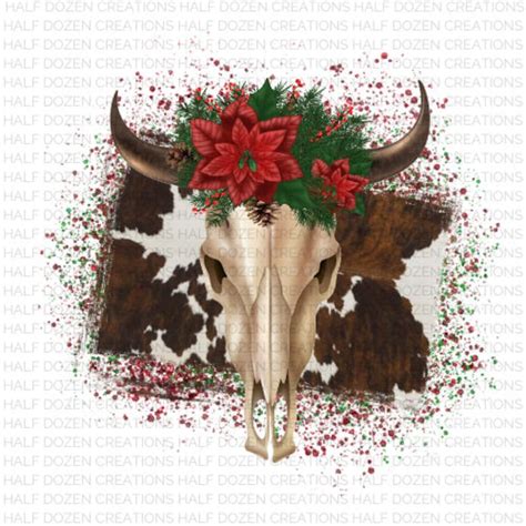 Sublimation Transfer Christmas Cow Skull Cowhide Transfer Etsy