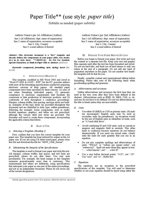 Therefore, type the reference list at the end of the paper using the references style. Outstanding Ieee Format For Research Paper Writing ...