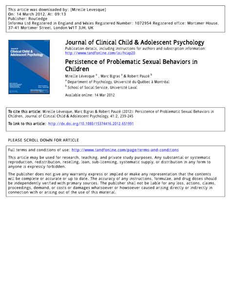 Pdf Persistence Of Problematic Sexual Behaviors In Children