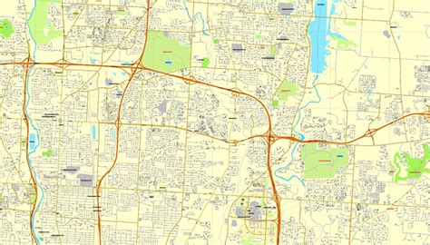 Columbus Ohio Us Printable City Plan Map Adobe Illustrator Full