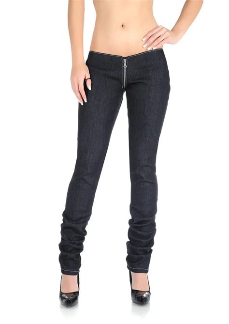 Sexy Low Rise Pants Jeans Trousers Women Lady Zip Crotch Slim Black Dark Blue