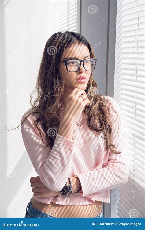 Pensive Teenage Girl Stock Image Image Of Window Smart 116870049