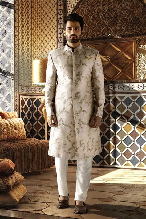 Browse mens suits online shopping in huge designs on rajwadi. Raw silk off- white sherwani in 2020 | Indian men fashion ...