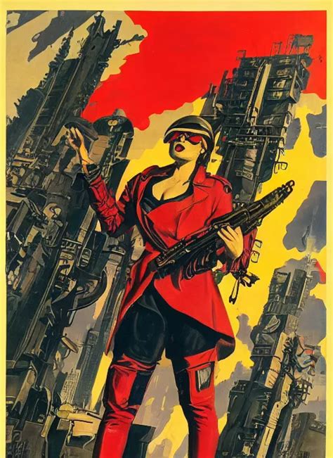 Propaganda Poster Cyberpunk Mercenary Portrait By Stable Diffusion
