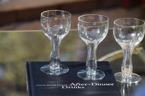 4 Vintage Etched Crystal Hollow Stem Wine Glasses After Dinner Drinks 4 Oz Unique Hollow