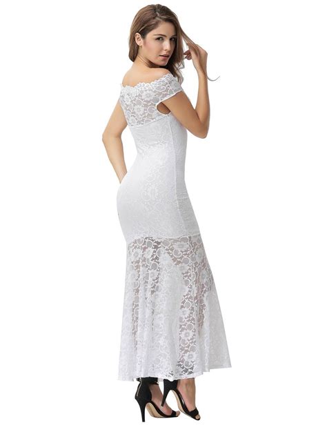 Sexy Off Shoulder Fishtail White Lace Elegant Party Gown