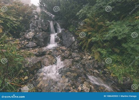 Waterfall From Ravine In Autumn Long Exposure Vintage Retro F Stock