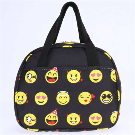 Black Emoji Lunch Bag With Embroidery Name Or Monogram
