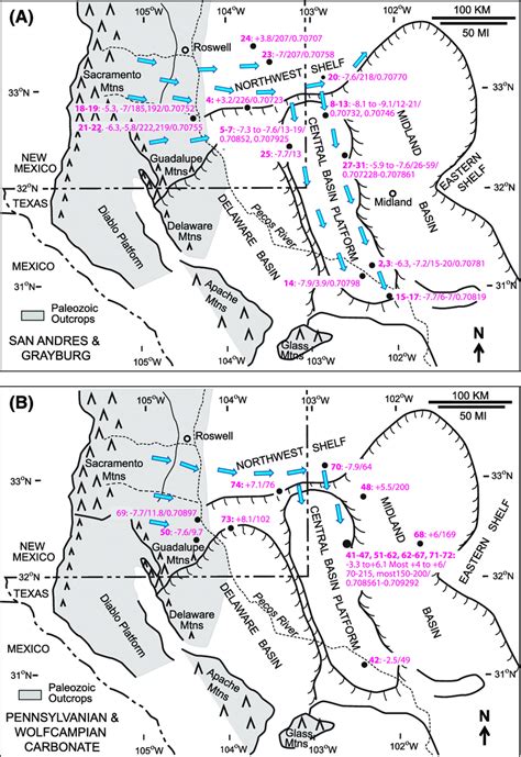 (A) Map showing data for the San Andres and Grayburg intervals in the