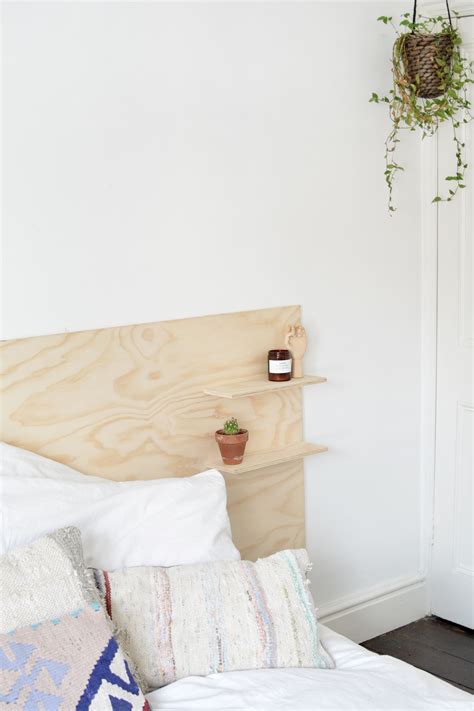 Easy To Make Modern Plywood Headboard With Built In Shelves Hunker