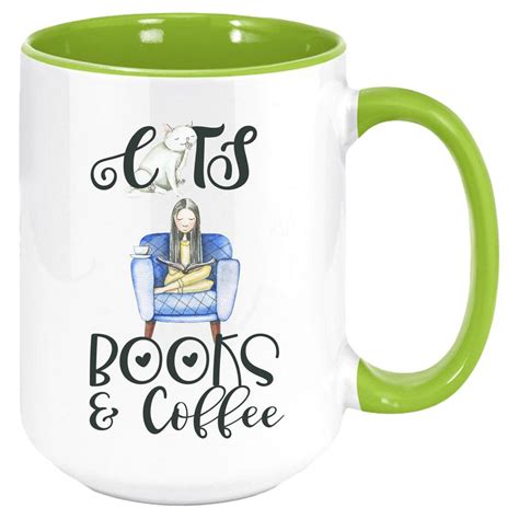 cats book coffee coffee mug white with colored inside and etsy