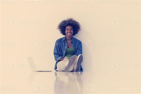 African American Woman Sitting On Floor With Laptop 31039643 Stock