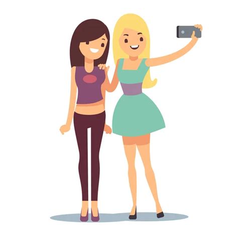 Cartoon Selfie Photo Girls Vector Illustration Woman Have Self Photo — Stock Vector © Adekvat