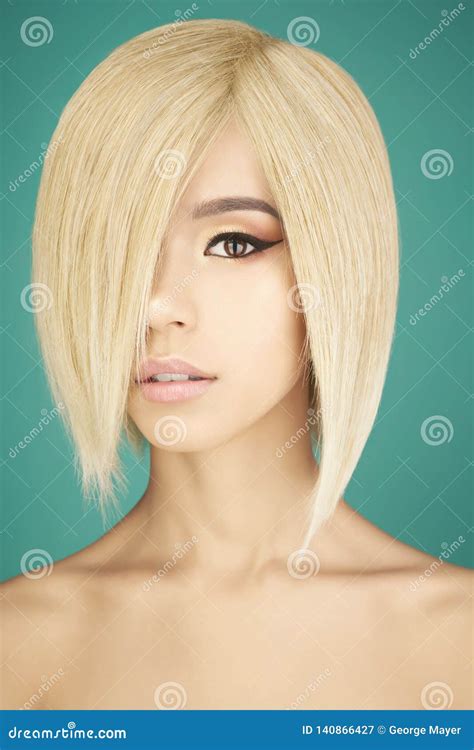 Lovely Asian Woman With Blonde Short Hair Stock Image Image Of Feminine Blond 140866427