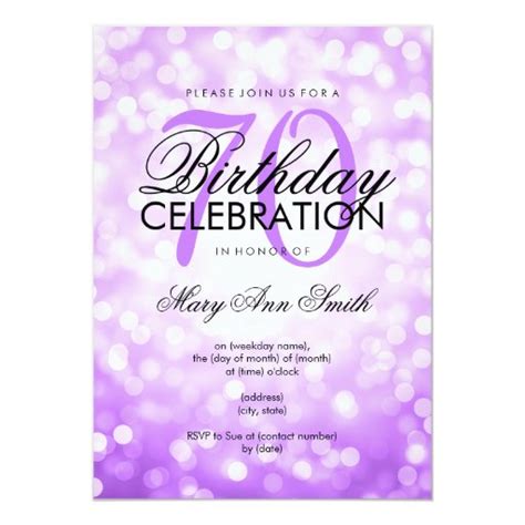 Elegant 70th Birthday Party Purple Glitter Lights Card Zazzle
