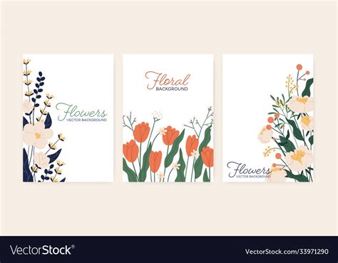 Set Greeting Card With Elegant Flowers Royalty Free Vector