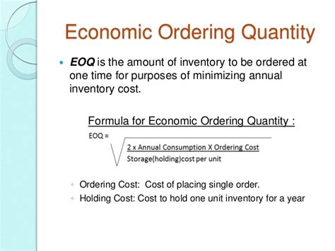 Here we learn the formula to calculate economic order quantity using practical examples and downloadable excel template. Economic Order Quantity Models