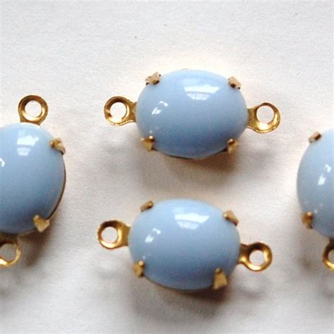 Vintage Opaque Light Blue Oval Stones In 2 Loop Brass Setting Etsy