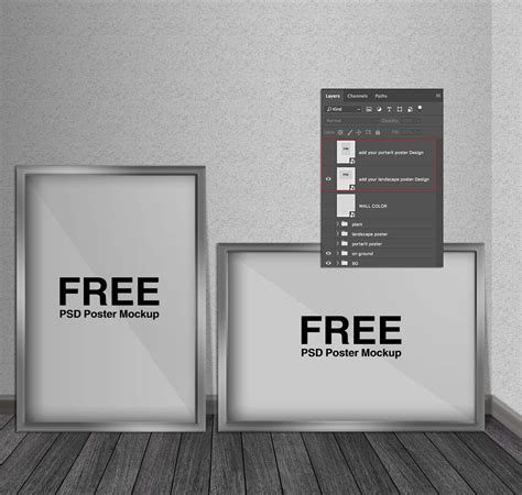 Download A4 Landscape & Portrait Poster Mockup (PSD)
