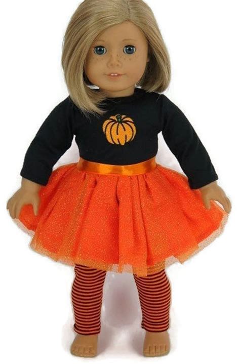 Halloween Pumpkin Tutu Dress And Striped Leggings Doll Clothes American