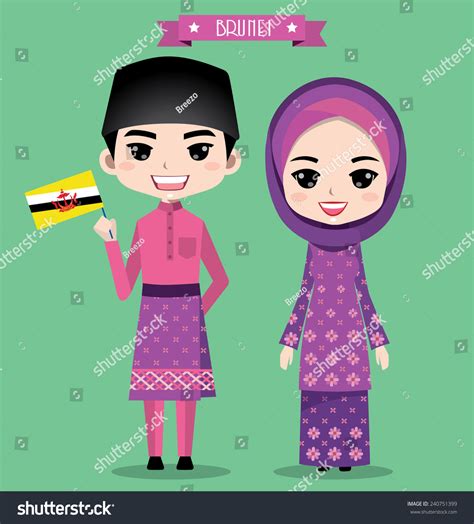 Brunei Boy Girl Traditional Costume Stock Vector Royalty Free