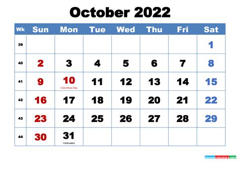 Free Printable October 2022 Calendar With Holidays
