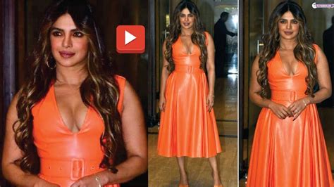 Priyanka Chopra Spotted In Hot Orange Dress Showing Sexy Cleavage Bollywood Viral Trending